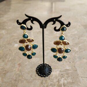 Stony Chandelier Style Navy Blue and Brown Fashion Earrings
